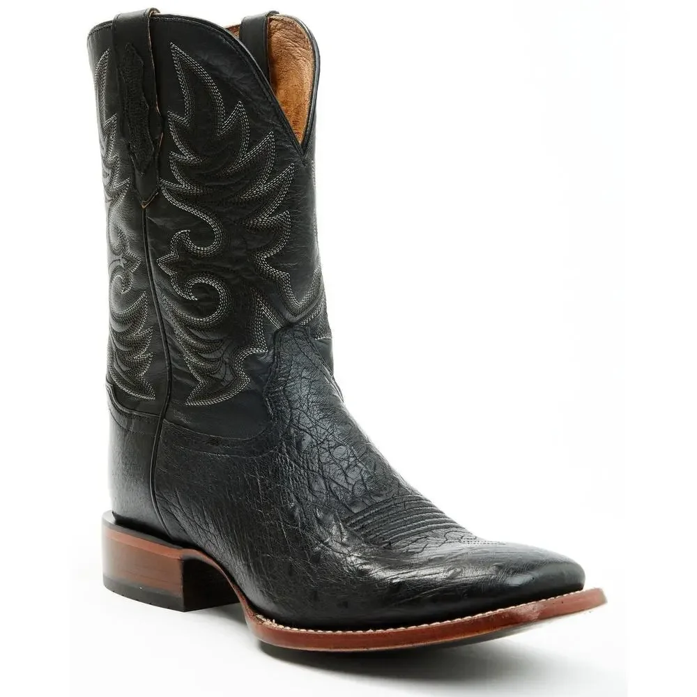 NEW Cody James Black Smooth Ostrich Boots Broad Square Toe Western Cowboy Exotic
